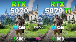RTX 5070 vs RTX 5070 Ti | 10 игр | Ryzen 7 9800X3D | 1080p, 1440p, 4K