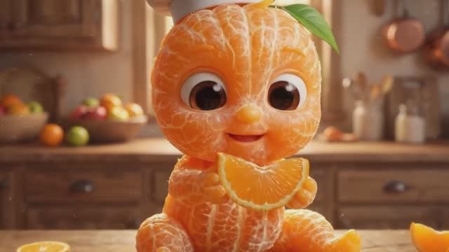 Хрустящее! Милые фруктовые малыши-повара с искусственным интеллектом едят настоящие фрукты