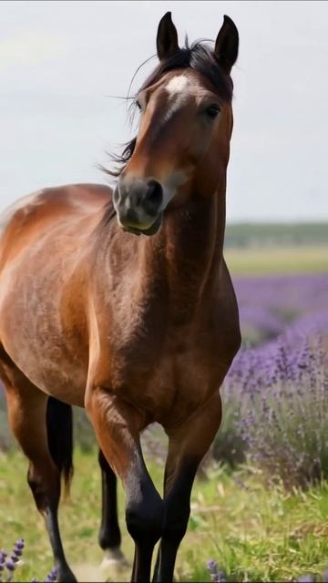 Лошадь на фоне лаванды: красота природы животные ландшафт