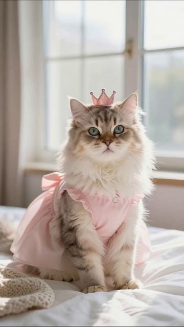 Очаровательная кошка в платье с короной кошки моды