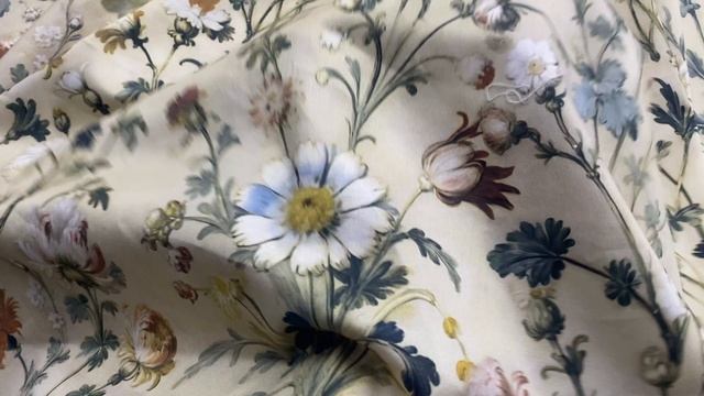 Хлопок  бежевого цвета с принтом  цветы 16996