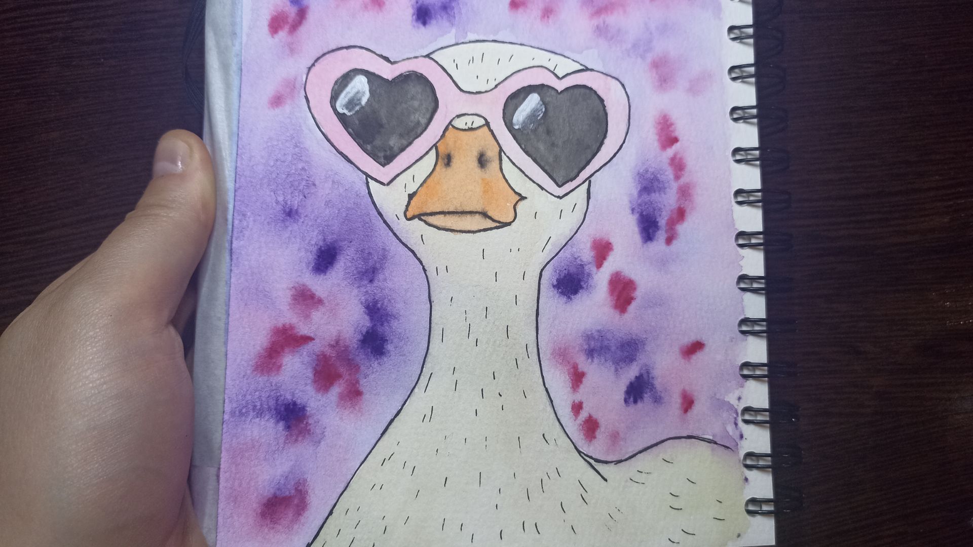 Рисунок акварелью / Гусь в очках