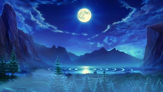 Красивый вид, долина, озеро, луна