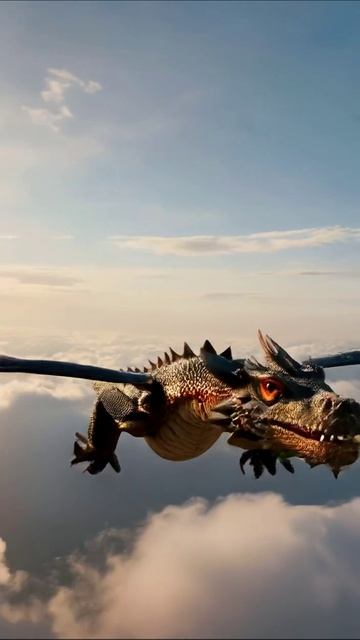 Летящий дракон над облаками #дракон #фэнтези