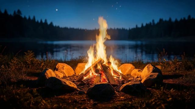 Засыпай легко: звуки лесного озера и костра
