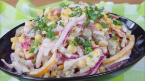 Салат с ветчиной, маринованными огурцами и сладким перцем - такой вкусный, что съели за минуту 😋🥗