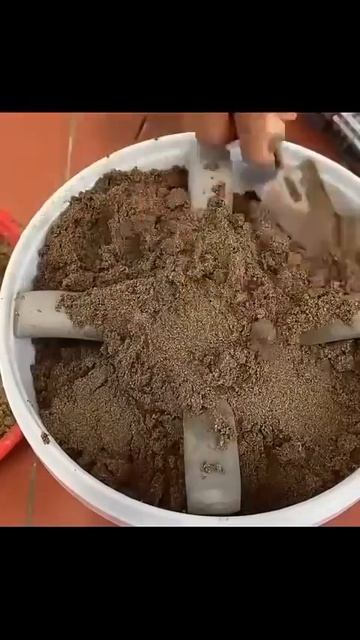 Креативный цветочный горшок из цемента с помощью пластикового ведра.