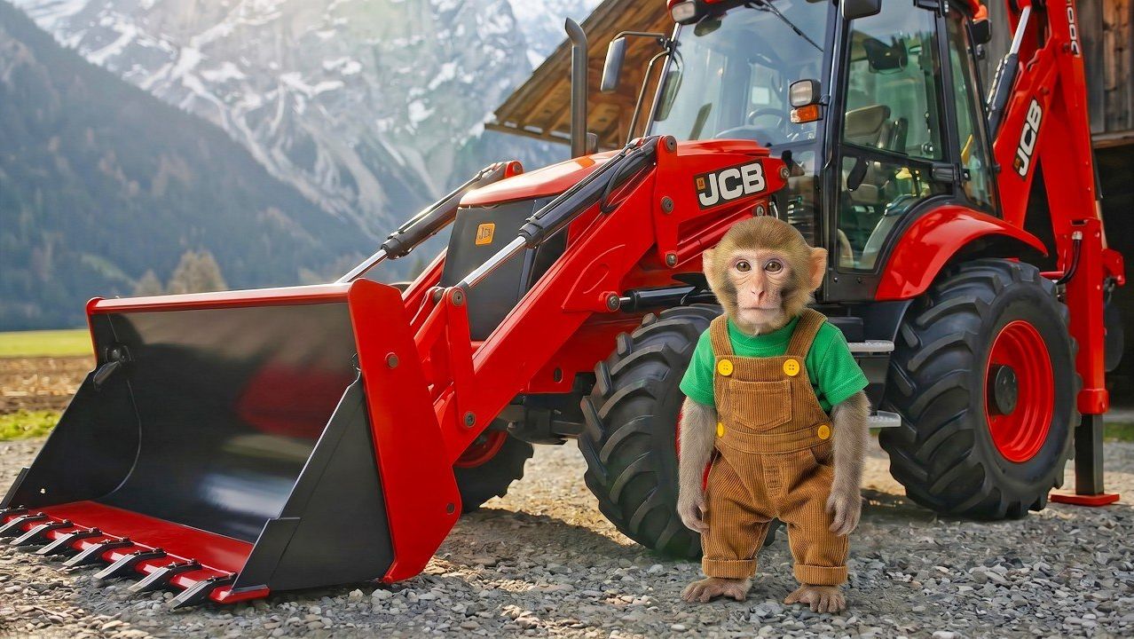 Обезьянка СиСи и экскаватор-погрузчик JCB — Все серии: Ремонт дорог, Фермерский дом, Шерсть