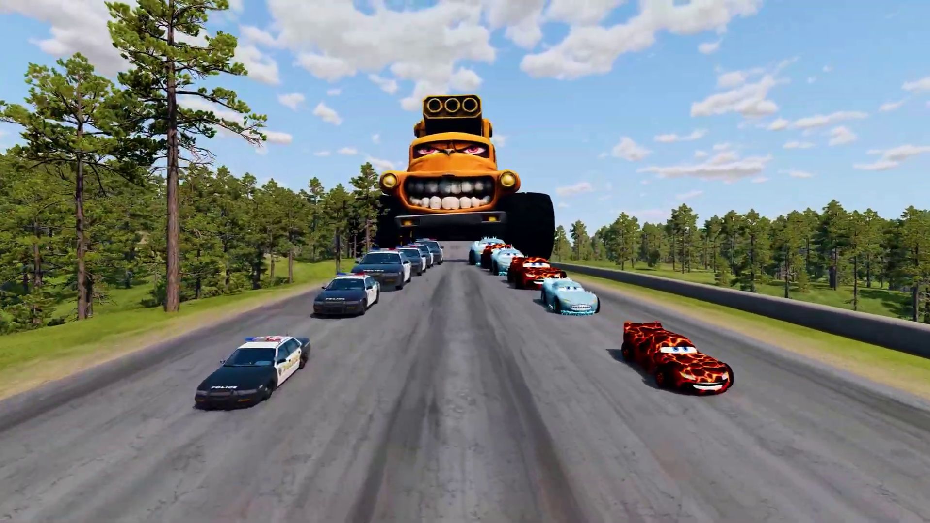 МАШИНКИ МОЛНИЯ МАКВИН И ПОЛИЦИЯ против ЗОМБИ ГРУЗОВИКА МАК 😱 КТО ВЫЖИВЕТ В ГОНКЕ BeamNG Drive? 🔥