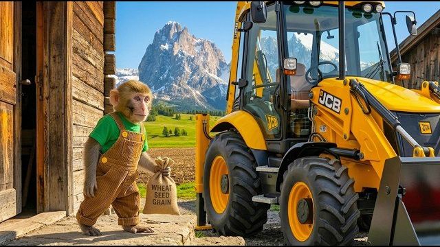 Обезьянка НАНА: от пшеницы до хлеба на столе. Фермерский дом. Экскаватор-погрузчик JCB 3cx