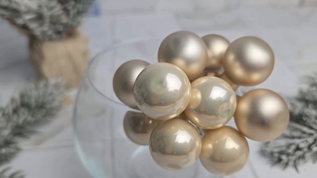 ГРОЗДЬ миниатюрных стеклянных матовых и глянцевых шариков на проволоке, 10 шаров по 20 мм, 715077-2