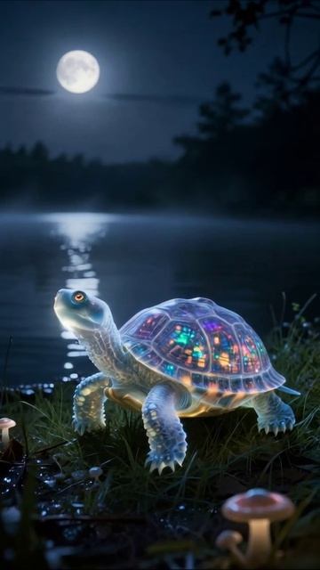 Светящаяся черепаха под луной #черепаха #ночь #магия #природа