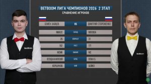 Финал «BetBoom«Лига чемпионов 2026 2 этап Зайцев Семен (RUS) - Стороженко Дмитрий (RUS) Св.пирамида.