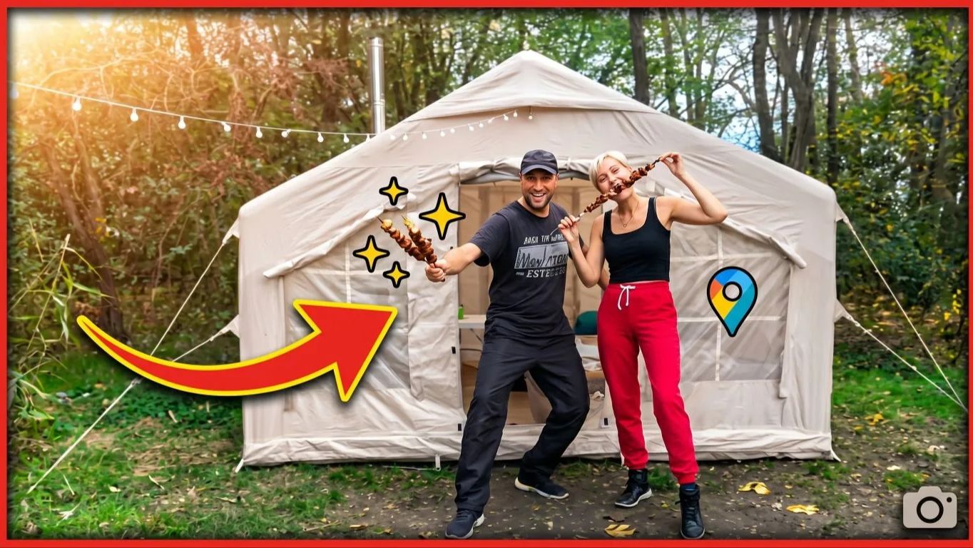 НОЧУЕМ В НАДУВНОЙ ПАЛАТКЕ С ДРОВЯНОЙ ПЕЧЬЮ. ТЕСТИРУЕМ ФОНАРЬ С ДАТЧИКОМ ДВИЖЕНИЯ. РЫБАЛКА ДЛЯ ДУШИ.