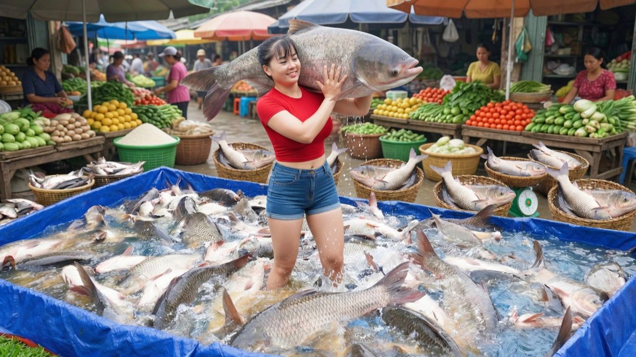 Ловим много крупной рыбы, идем на деревенский рынок и продаем / История Фуонг.