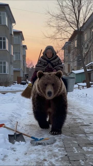 Необычная прогулка: бабушка и медведь #приключения #животные