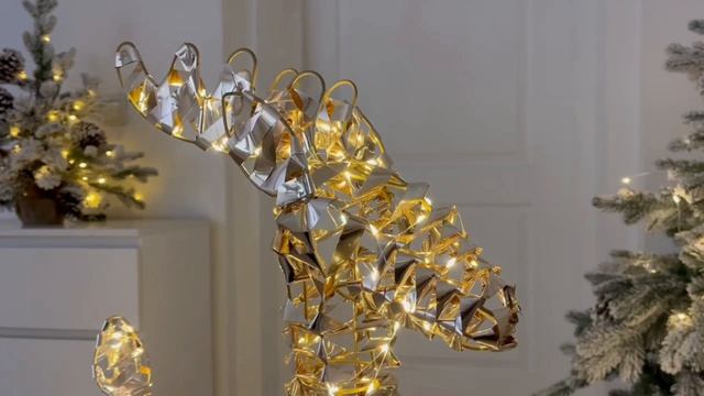 Светящаяся фигурка ОЛЕНЬ ХЭНДСОМ, металл, золотая голографическая пленка, AMZ112250