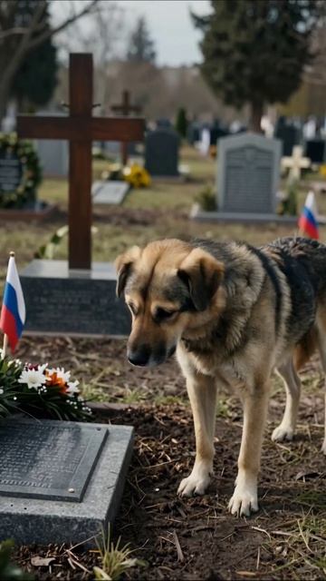 Печаль утраты: одинокий пес на кладбище #грусть #потеря