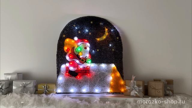 Световое панно на подставке ДЕД МОРОЗ НА КРЫШЕ, мигающие LED-лампы, 75x62x7,5 см, PKQE08DD002