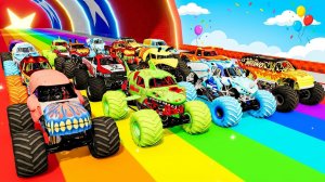 МУЛЬТИКИ ПРО МАШИНКИ 4К Эпические прыжки и столкновения на скоростном монстр-траке Beamng Drive #156