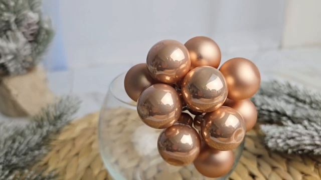 Декоративное украшение из шаров ГРОЗДЬ на проволоке, персиковый микс, стекло, 715129-2