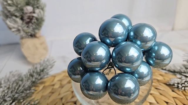 ГРОЗДЬ стеклянных эмалевых шариков на проволоке, 12 шаров по 25 мм, цвет: голубой туман, 713068