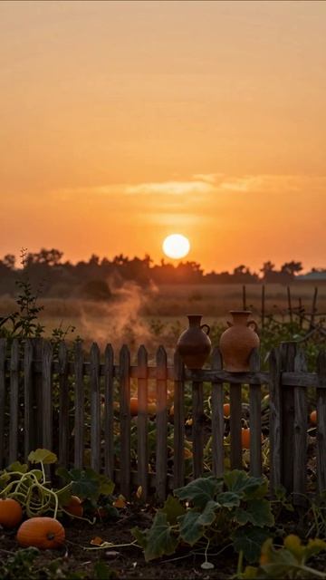Закат над огородом с тыквами #природа #закат