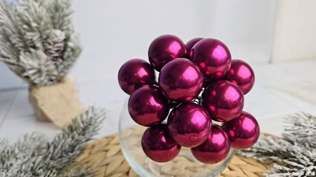 ГРОЗДЬ миниатюрных стеклянных эмалевых шариков на проволоке, 12 шаров по 20 мм, 712061