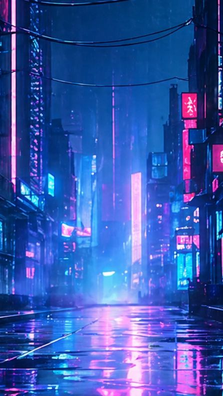 Дождливая киберпанк улица ночью — спокойная анимация природы