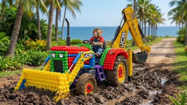 Обезьянка СиСи, экскаватор-погрузчик JCB и неожиданный ремонт дороги после сильного дождя