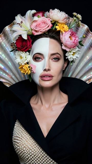 Красота и загадка: цветы и маска на лице #мода #искусство #красота