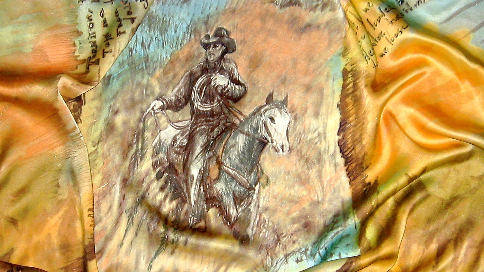 Платок из натурального шелка с ручной росписью 