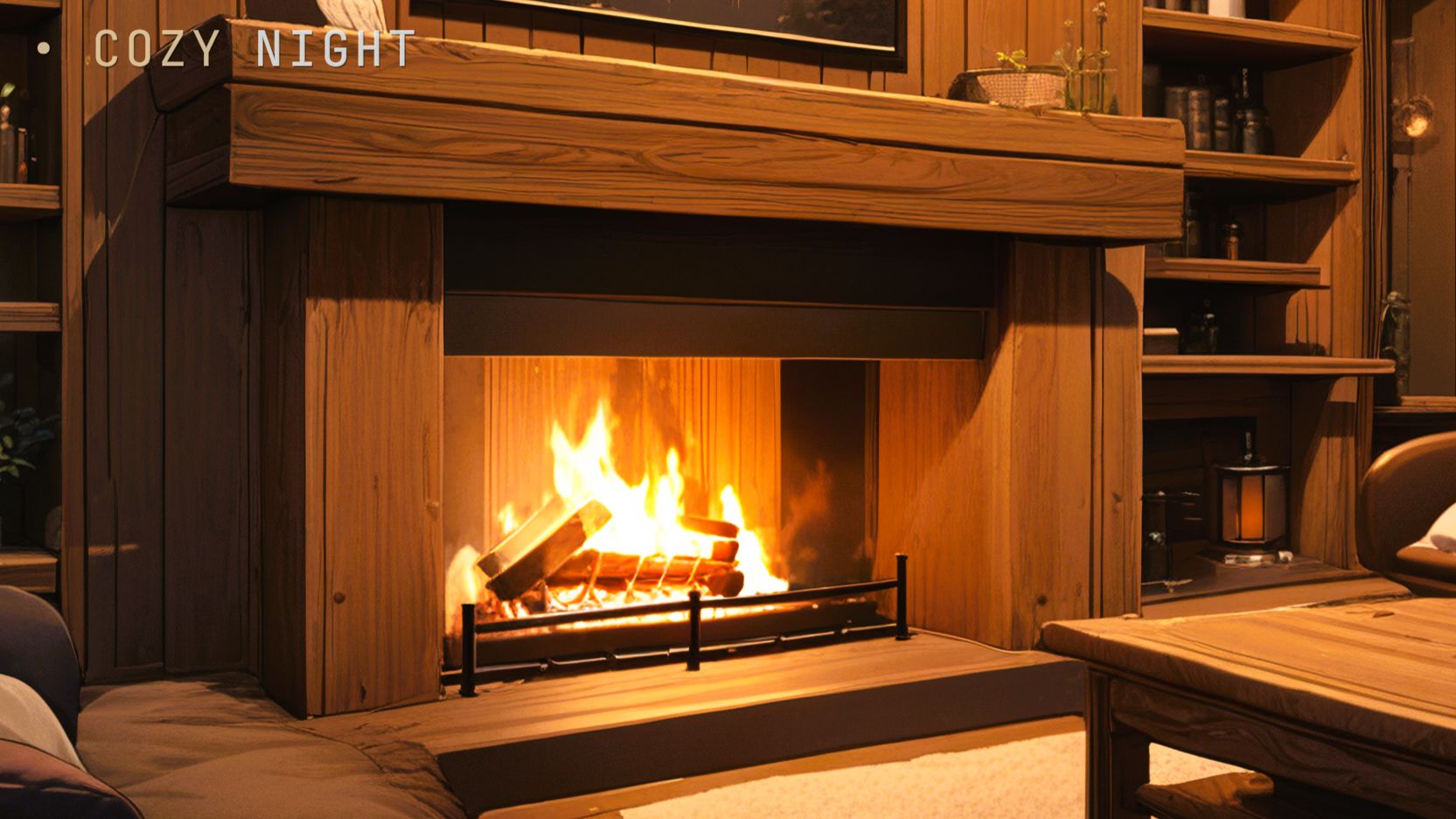 Пламя в камине ночью — спокойная анимация природы для сна