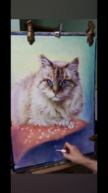 Портрет кошки,  рисую сухой кистью .Портрет #сфумато . Маслом.