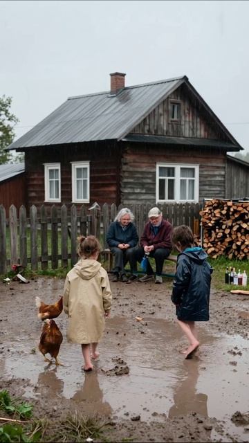 Деревенские будни: дети в дождь и семейный уют #деревня #досуг #семья #дождь