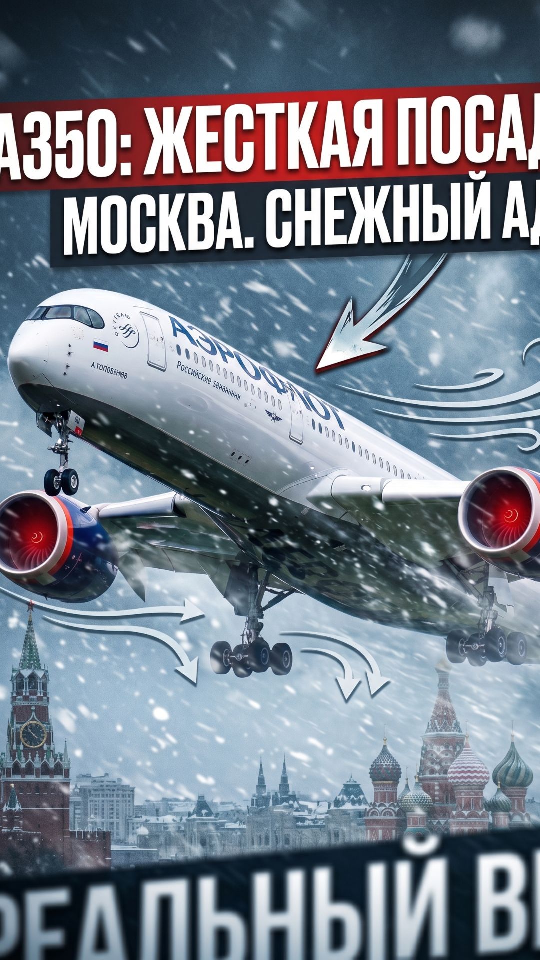 Тревожная посадка Хургада-Москва Аэрофлот, снег, видео с камеры шасси