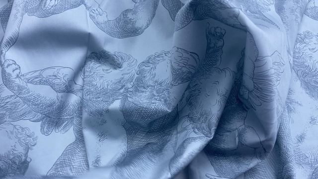 Хлопок   голубого цвета с принтом  ангелы 16789