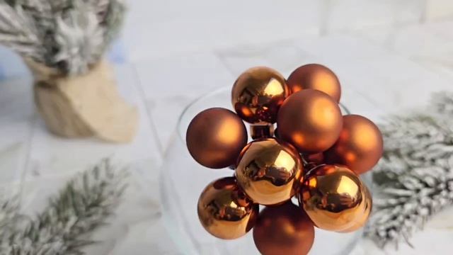 ГРОЗДЬ миниатюрных стеклянных матовых и глянцевых шариков на проволоке, 10 шаров по 20 мм, 715110-1