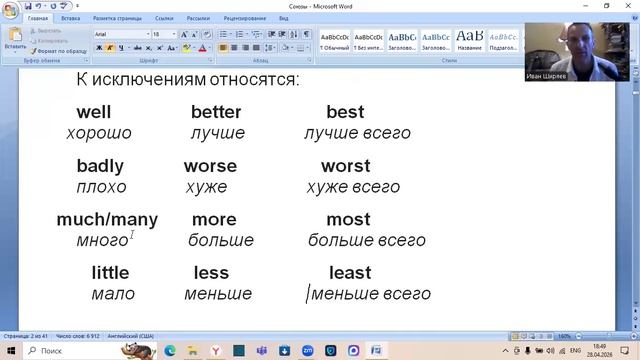 Английский язык Наречия Исключения