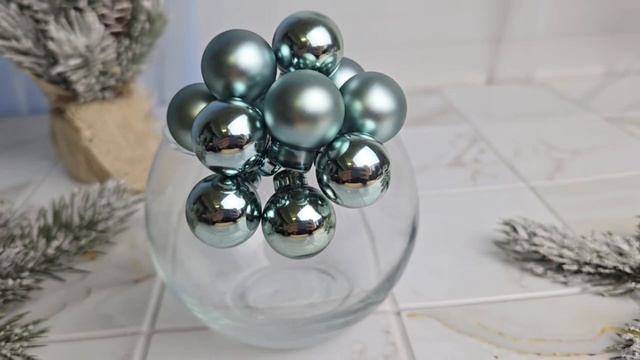 ГРОЗДЬ стеклянных матовых и глянцевых шариков на проволоке, 10 шаров по 20 мм, 87666