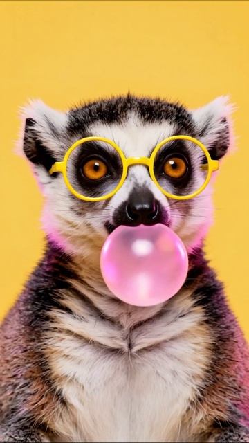 Прикольная лемур с жевательной резинкой и очками #лемур #животные #юмор #приколы