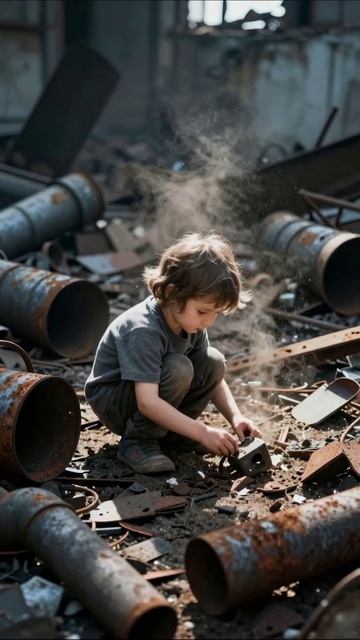 Потерянное детство среди руин #печаль #разрушение #детство #мгновения