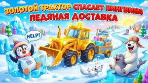 Золотой трактор спасает пингвина 🐧❄️ Ледяная доставка | Мультик для детей про машинки