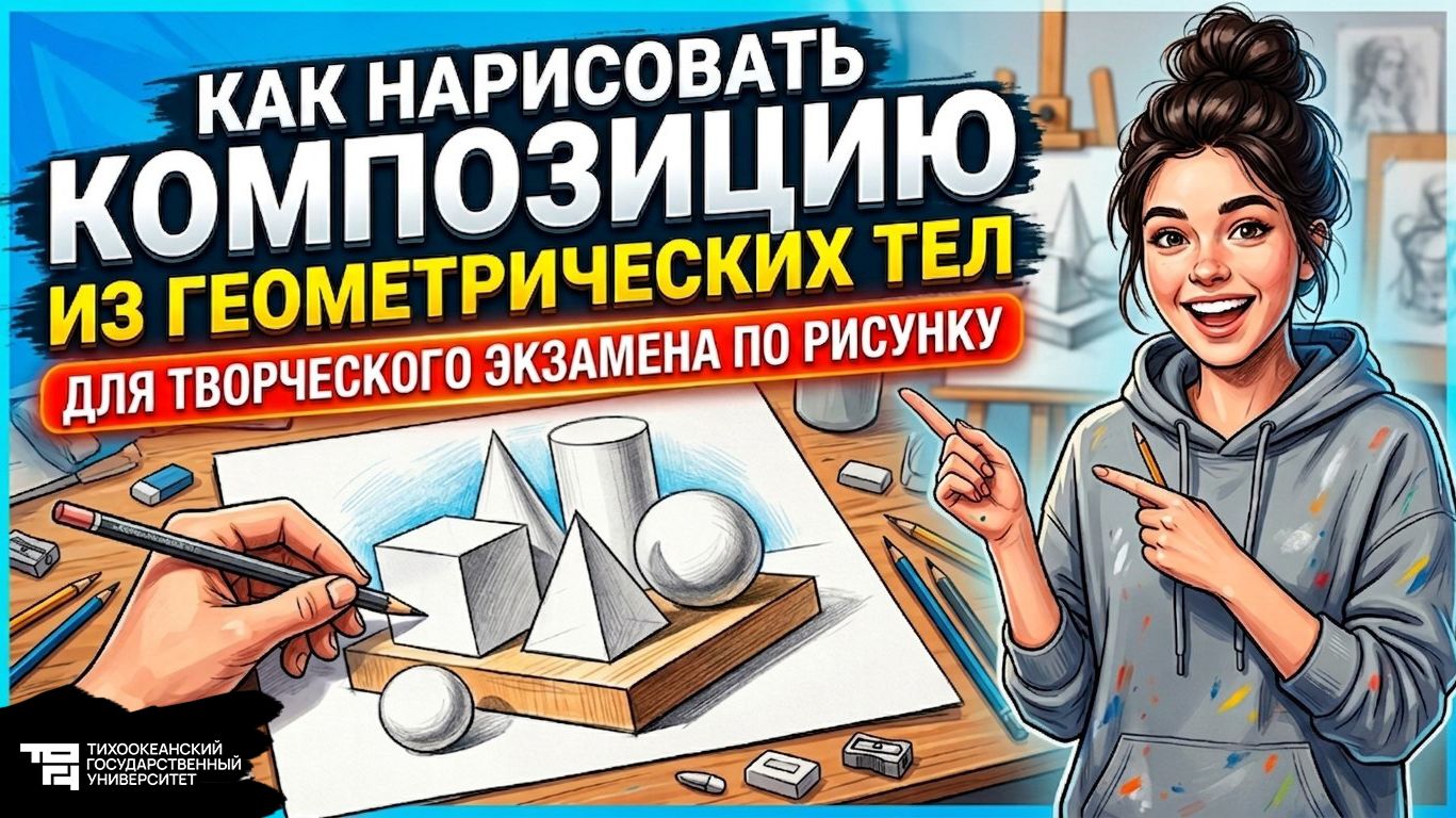 Композиция из геометрических тел. ТВОРЧЕСКИЙ ЭКЗАМЕН ПО РИСУНКУ