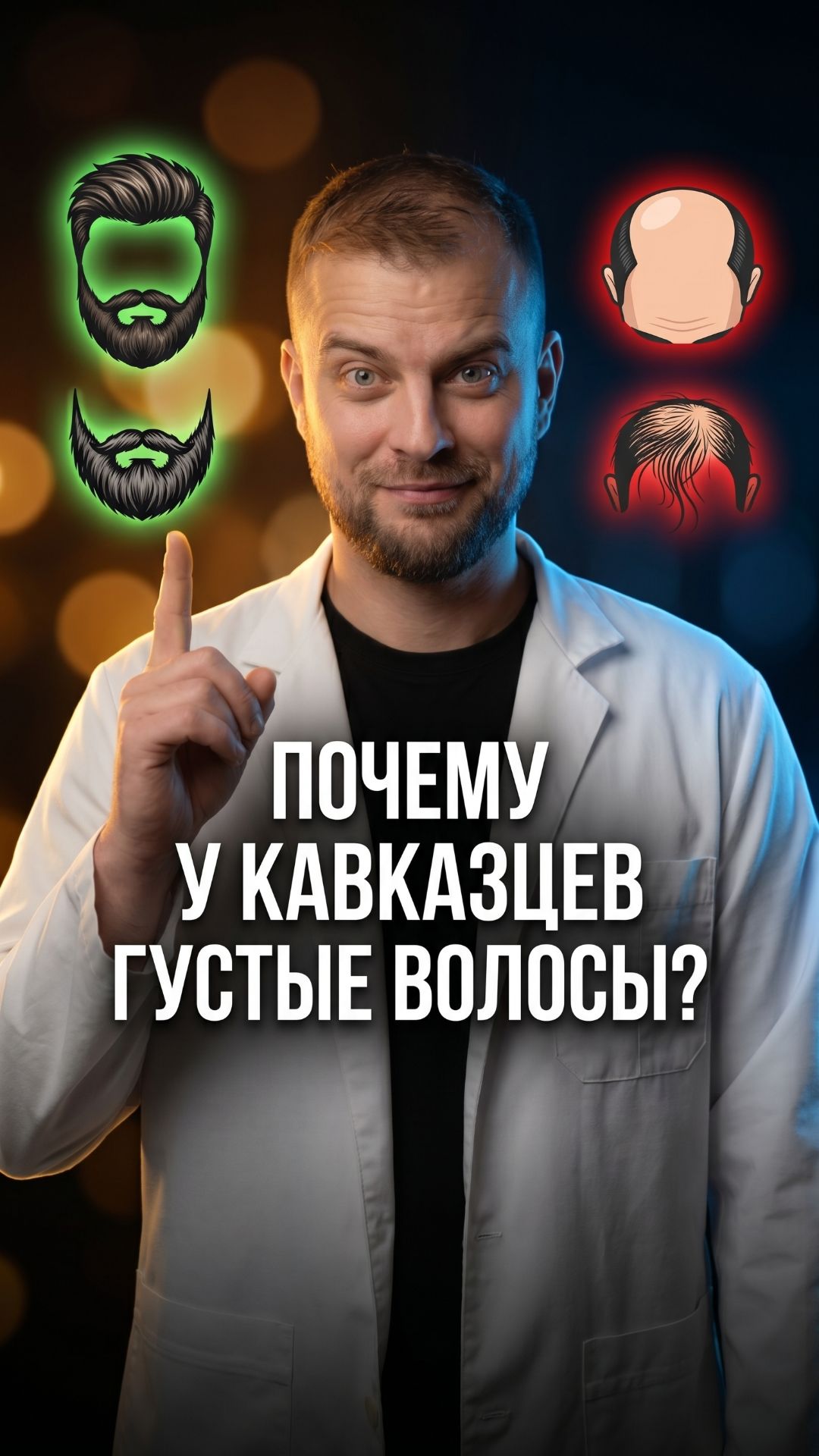Густая борода и ранняя лысина часто идут в паре — один и тот же гормон. Объясняем парадокс в ролике.