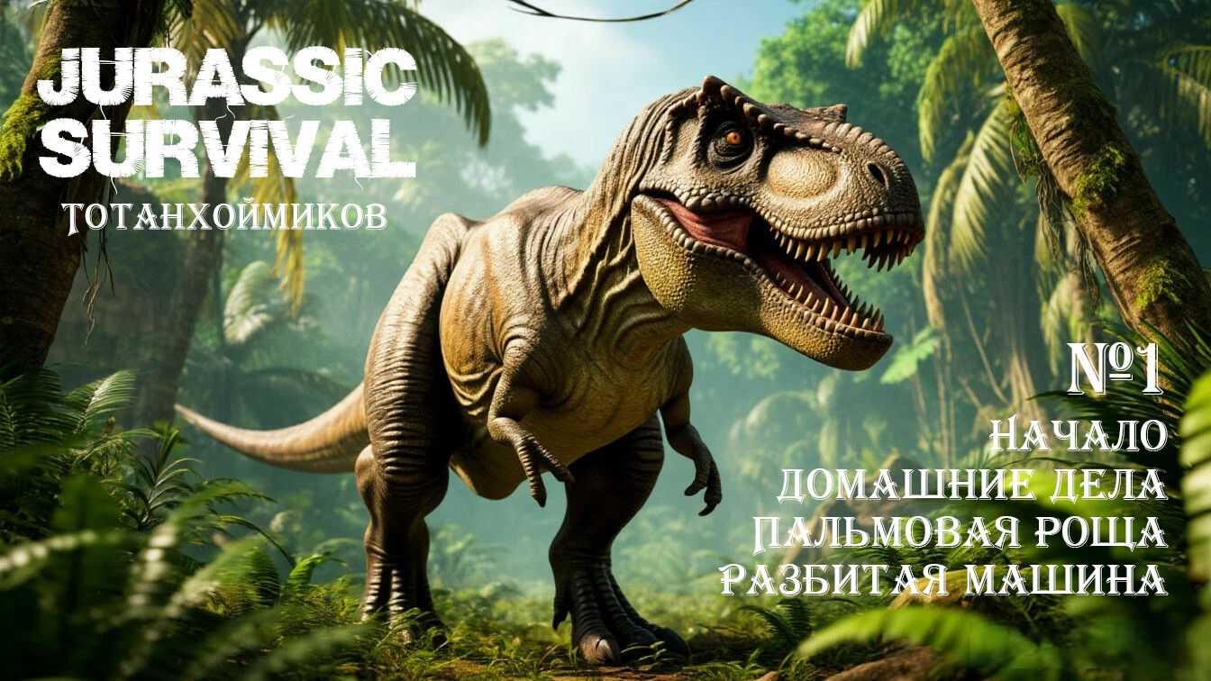 Jurassic Survival - Тотанхоймиков №1. Начало. Домашние дела, пальмовая роща и разбитая машина