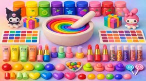 ASMR слайм видео 🌈 DIY Радужный облачный слайм с косметикой, тенями, BB-крем, конфеты и блёстками