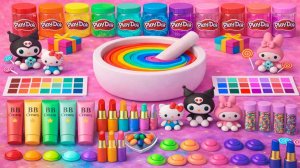 ASMR DIY слайм видео 🌈 Радужный Китти облачный слайм с косметикой, тенями, уходом и блёстками