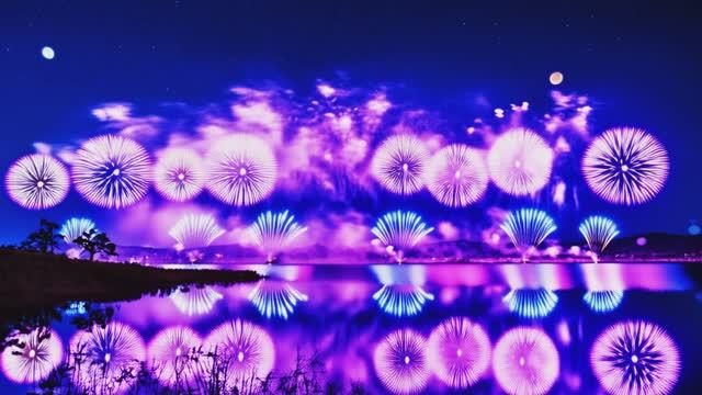 Фейерверки над озером с отражением! Волшебная ночь. 🎆✨