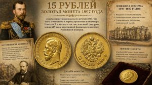 Золотая монета Российской империи: 15 рублей 1897 года
